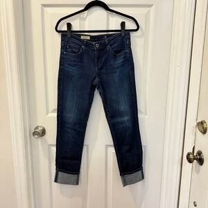 AG Adriano Goldschmied Stevie Cuff Slim Straight Cropped Jeans Dark Wash Size 27